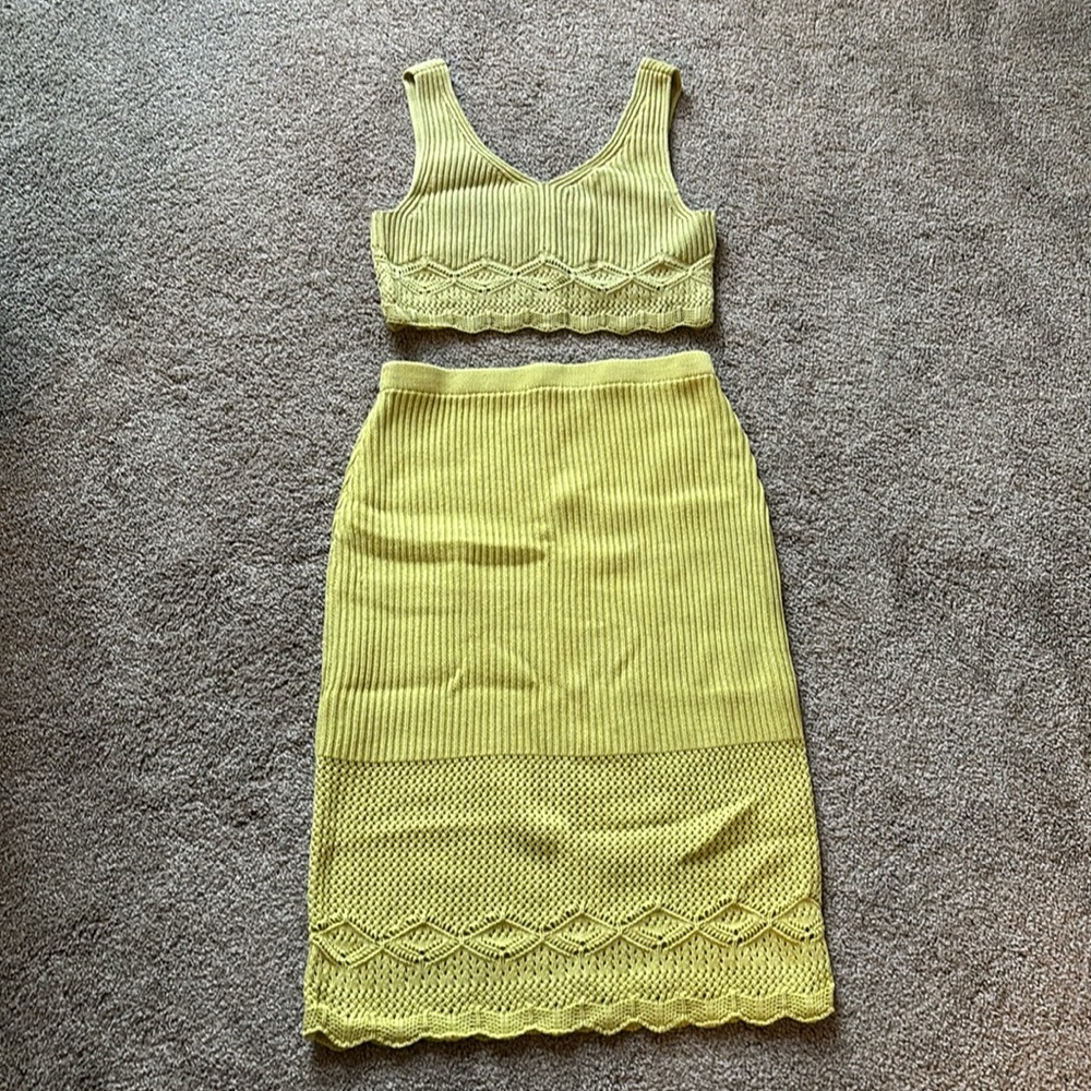 House of Harlow 1960 Yellow Knit Two-Piece Skirt Set